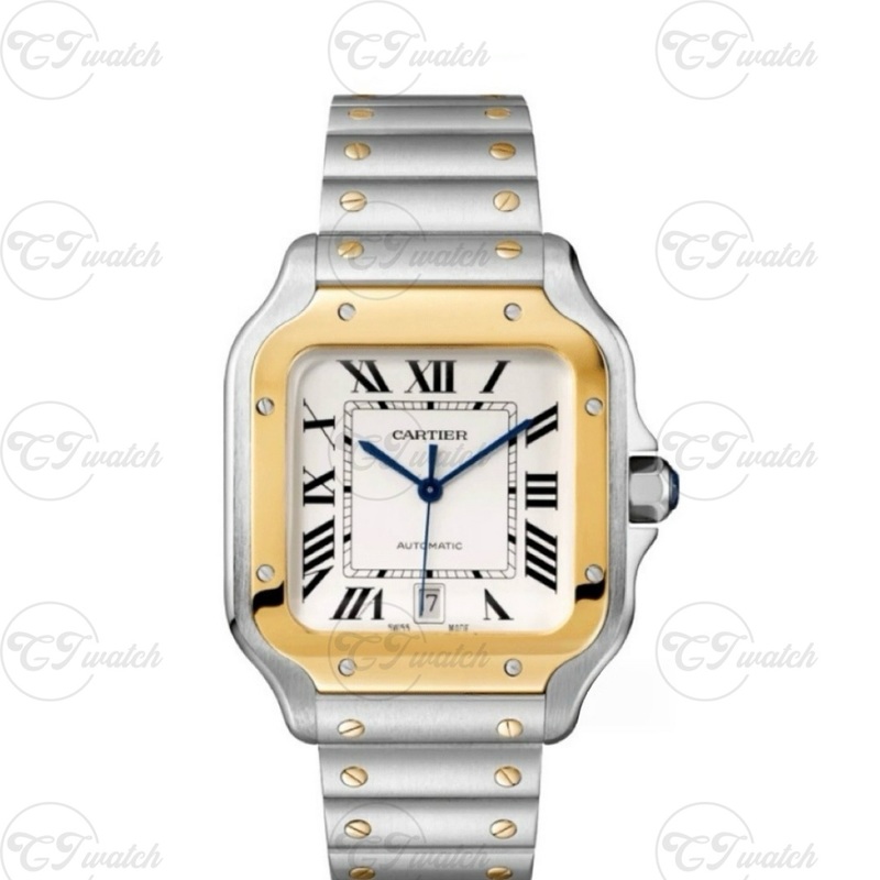 Cartier Santos de Cartier 39.8mm Two-Tone Automatic Watch with Stainless Steel & 18K Yellow Gold Bracelet (Premium 1847 MC Movement, Exquisite Craftsmanship & Iconic Heritage Design)