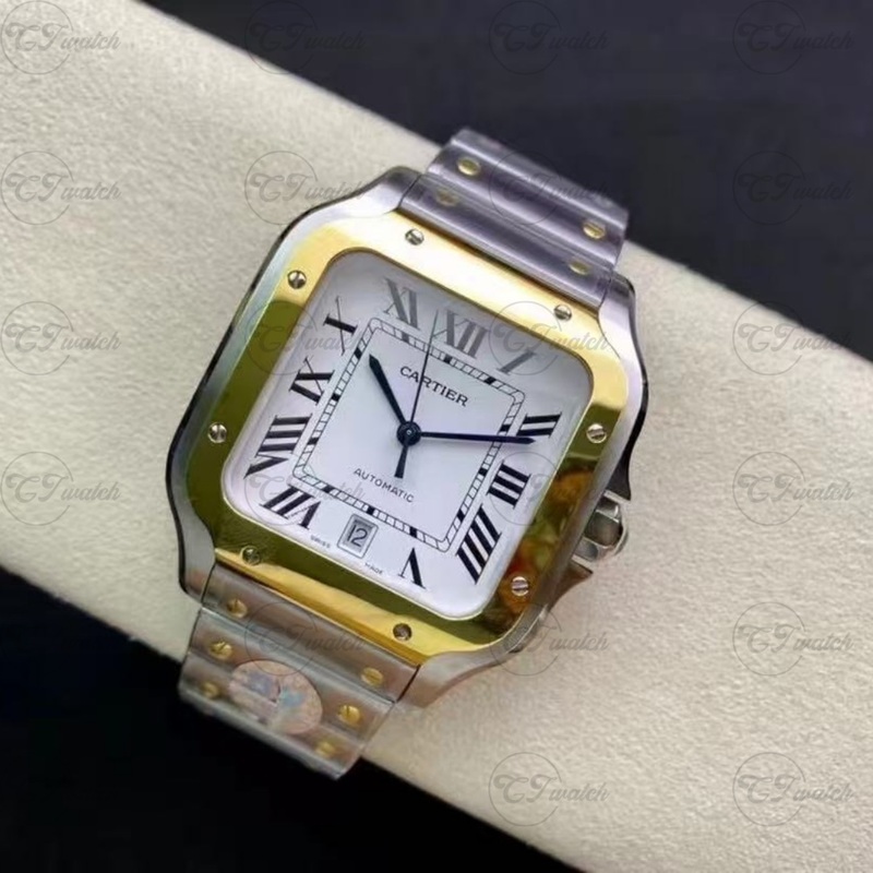 Cartier Santos de Cartier 39.8mm Two-Tone Automatic Watch with Stainless Steel & 18K Yellow Gold Bracelet (Premium 1847 MC Movement, Exquisite Craftsmanship & Iconic Heritage Design)