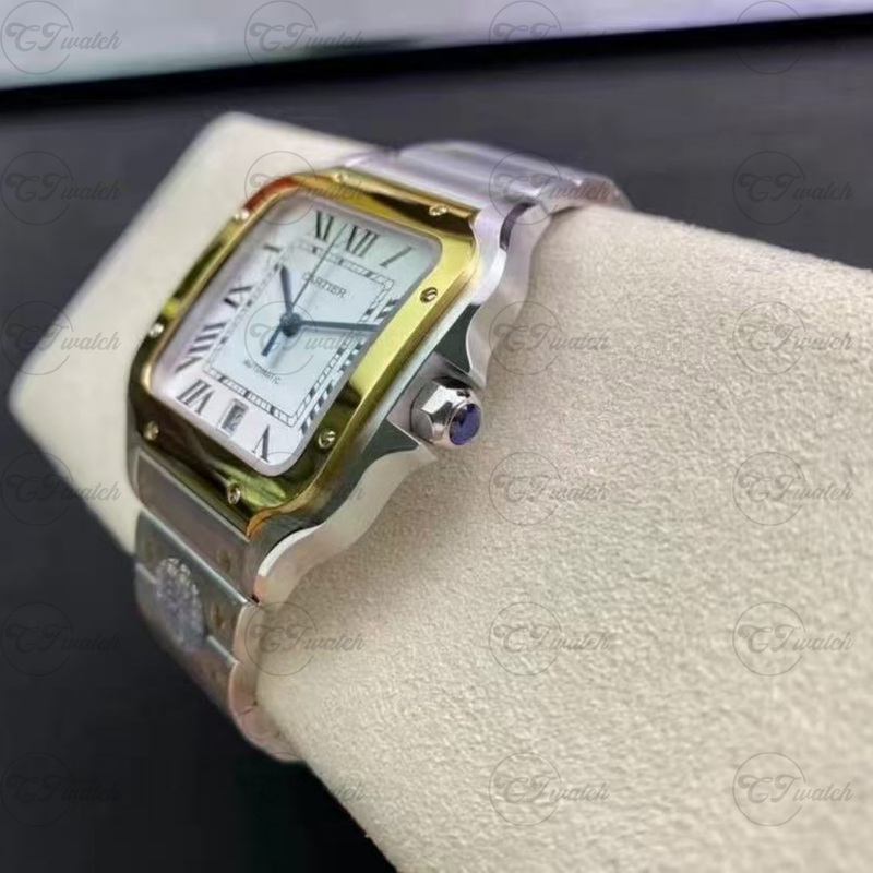 Cartier Santos de Cartier 39.8mm Two-Tone Automatic Watch with Stainless Steel & 18K Yellow Gold Bracelet (Premium 1847 MC Movement, Exquisite Craftsmanship & Iconic Heritage Design)