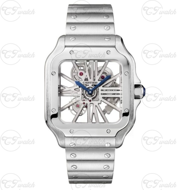 Cartier Santos de Cartier Skeleton 39.8mm Stainless Steel Automatic Watch (Premium 9612 MC Movement, Exquisite Craftsmanship & Iconic Skeletonized Heritage Design)