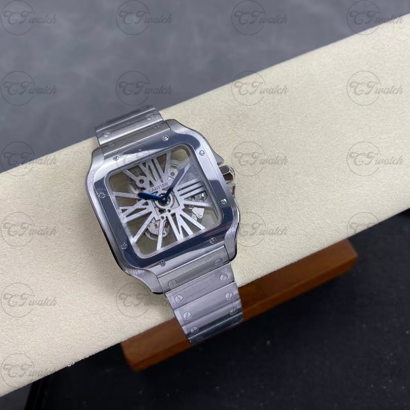 Cartier Santos de Cartier Skeleton 39.8mm Stainless Steel Automatic Watch (Premium 9612 MC Movement, Exquisite Craftsmanship & Iconic Skeletonized Heritage Design)