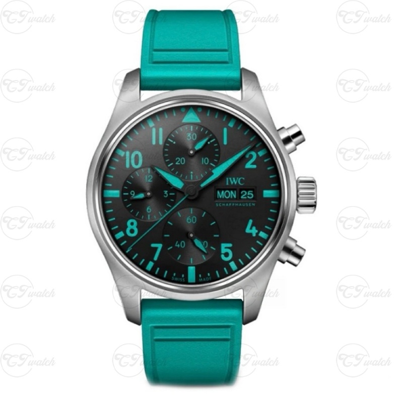 IWC Pilot’s Chronograph 43mm Stainless Steel Watch with Turquoise Accents (Premium 69385 Calibre Movement, Exquisite Craftsmanship & Bold Aviation Heritage)