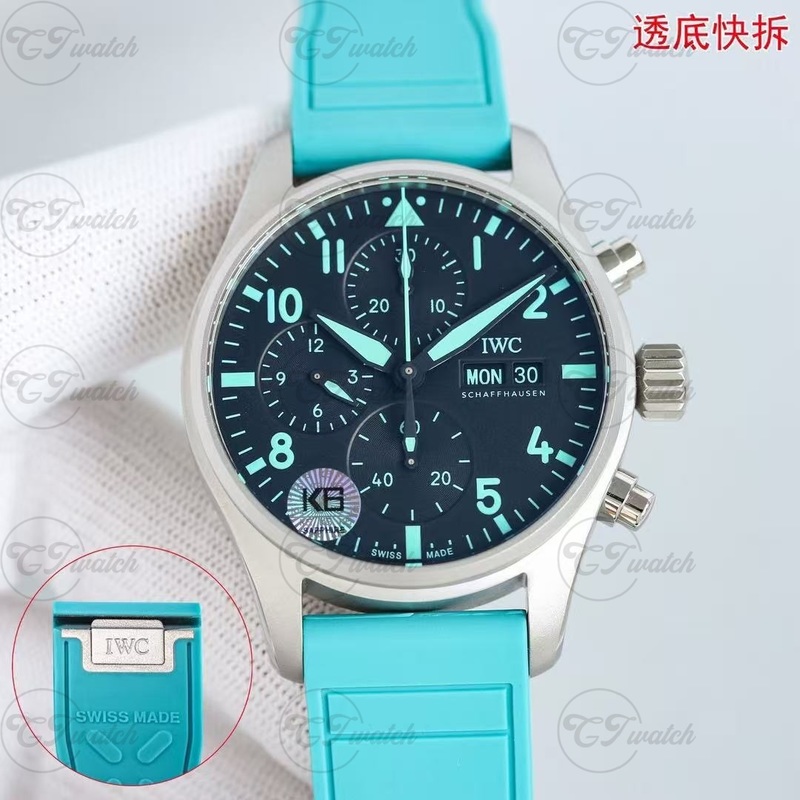 IWC Pilot’s Chronograph 43mm Stainless Steel Watch with Turquoise Accents (Premium 69385 Calibre Movement, Exquisite Craftsmanship & Bold Aviation Heritage)