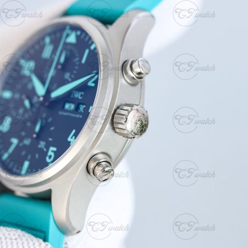 IWC Pilot’s Chronograph 43mm Stainless Steel Watch with Turquoise Accents (Premium 69385 Calibre Movement, Exquisite Craftsmanship & Bold Aviation Heritage)