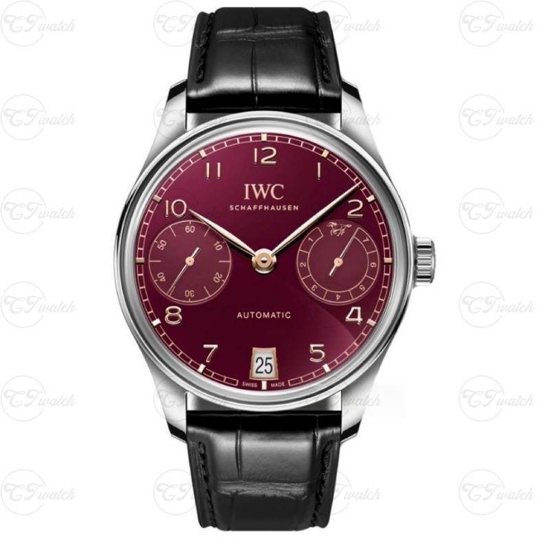 IWC Portugieser Automatic 40.4mm Stainless Steel Watch with Burgundy Dial (Premium 52010 Calibre Movement, Exquisite Craftsmanship & Timeless Heritage)