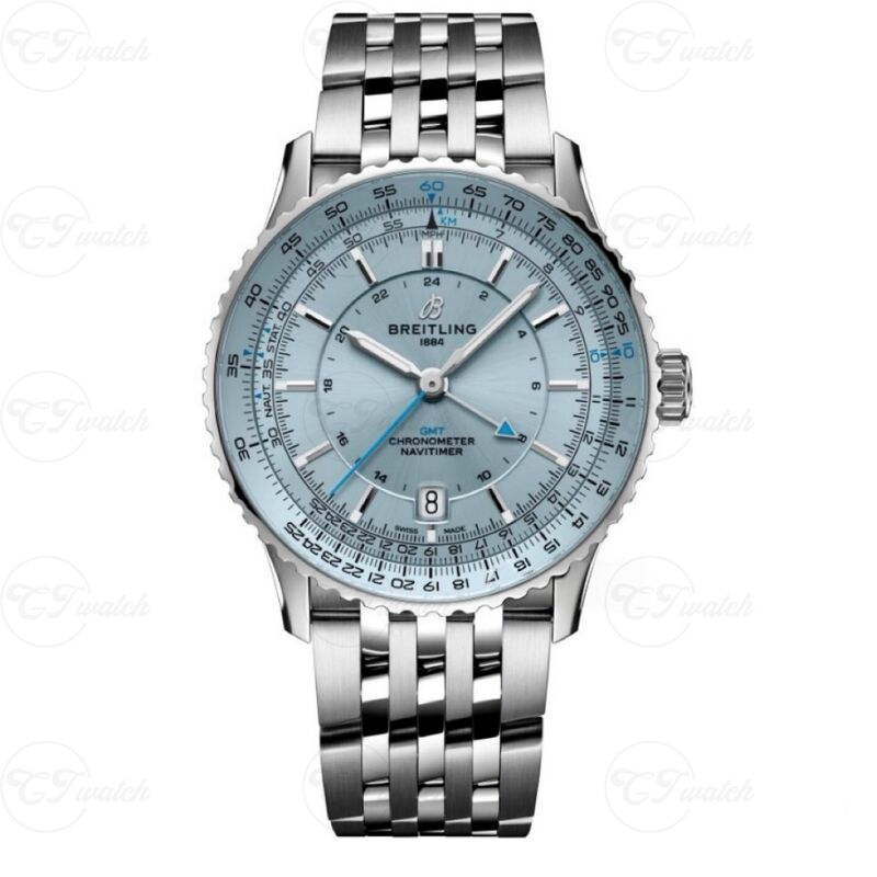 Montre Breitling Navitimer GMT Automatique 41mm en acier inoxydable (Mouvement Calibre 17 Premium, Artisanat de haute précision et Cadran bleu ciel serein, Design aviation)