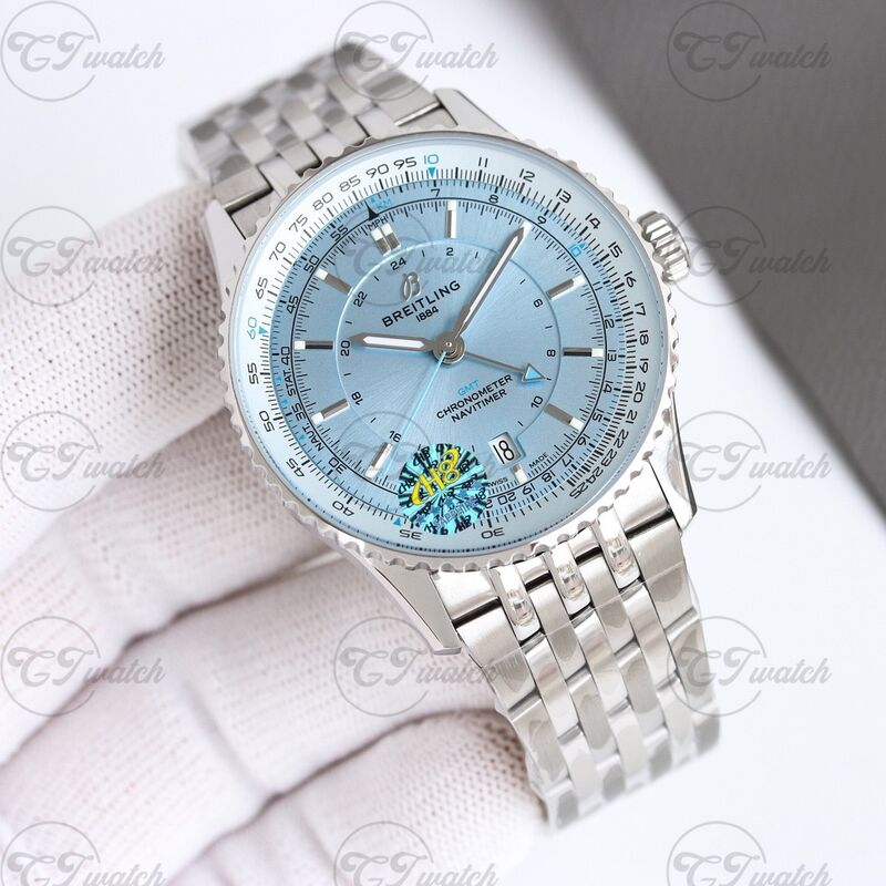 Montre Breitling Navitimer GMT Automatique 41mm en acier inoxydable (Mouvement Calibre 17 Premium, Artisanat de haute précision et Cadran bleu ciel serein, Design aviation)