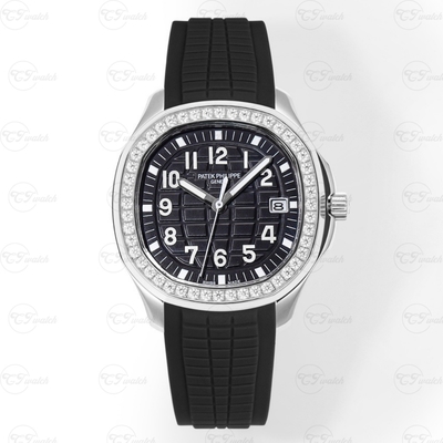 Patek Philippe Aquanaut Stainless Steel Diamond Bezel Black Dial Rubber Strap Automatic Luxury Watch