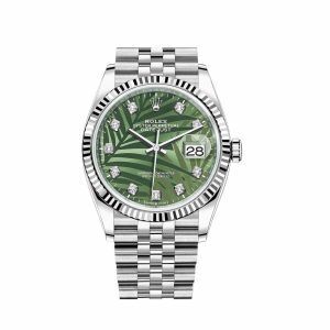 Rolex Datejust 126234 White Gold Stainless Steel Palm Motif Diamond Dial Jubilee